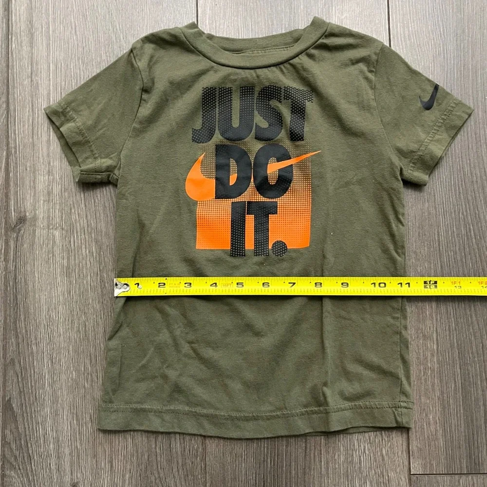 Nike Kids Just Do It Graphic Tee Olive Green Orange 4T